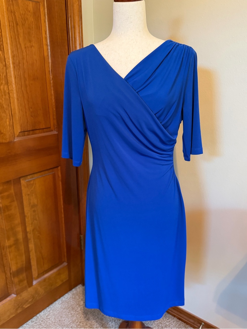 Dress Barn Cobalt Blue Faux-Wrap Midi Dress